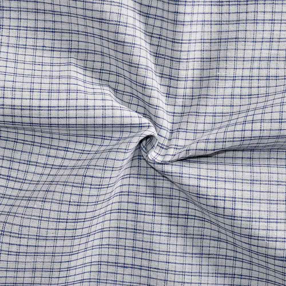 Check White & Blue Pure Cotton 97 GSM Handwoven Fabric