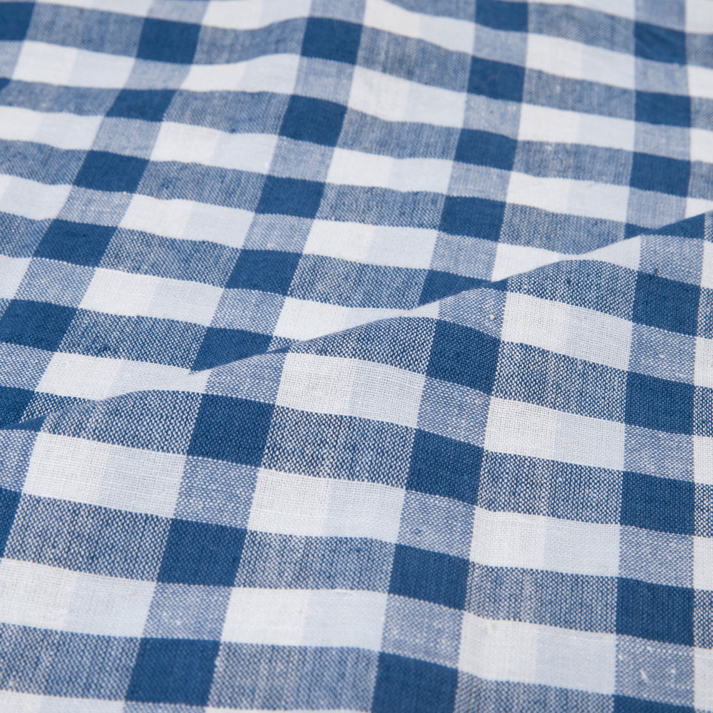 CHECK WHITE & BLUE KHADI COTTON 118 GSM HANDWOVEN FABRIC