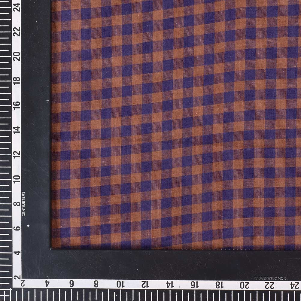 CHECK BROWN & BLUE PURE COTTON 105 GSM HANDWOVEN FABRIC