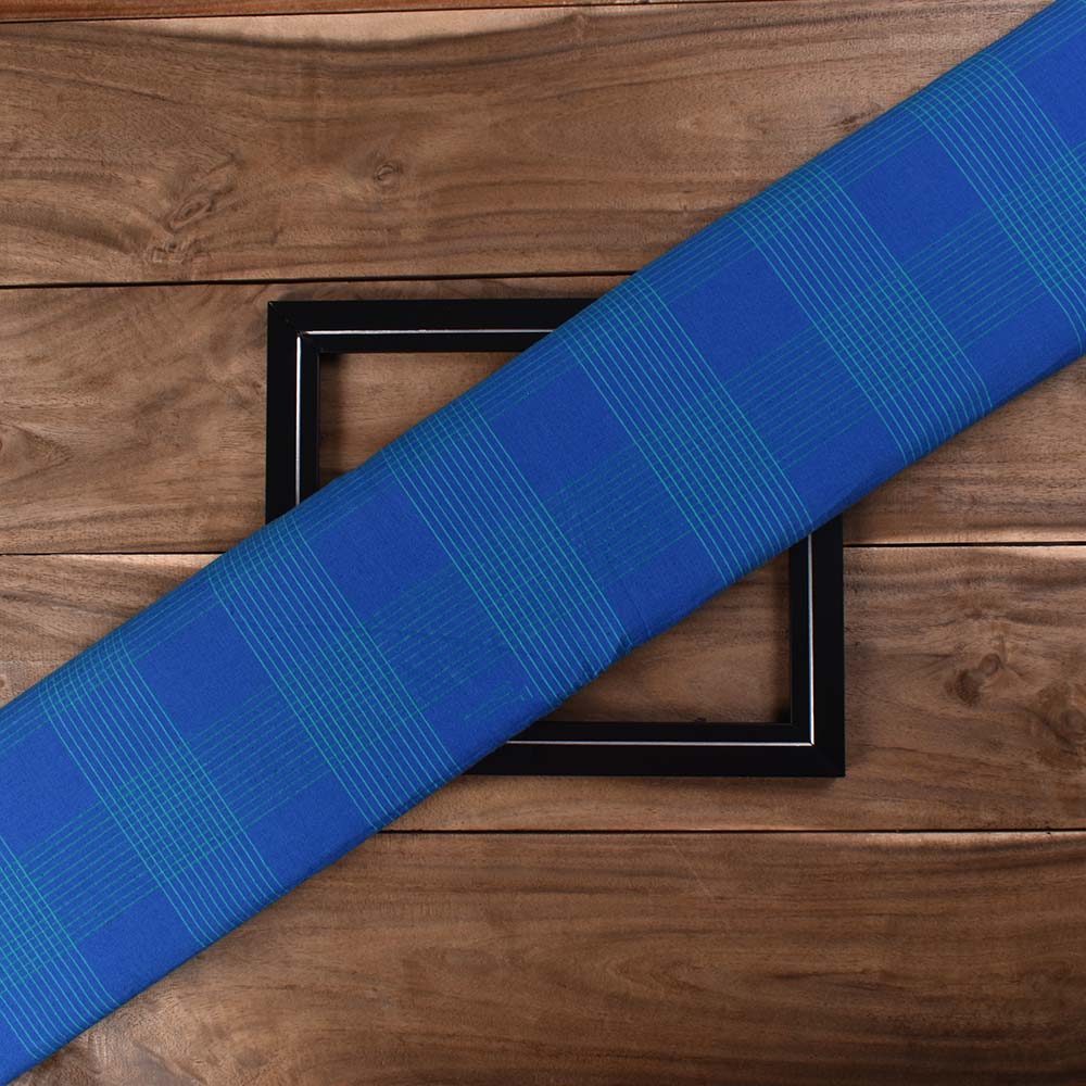 Check Blue Pure Cotton 82 GSM Handwoven Fabric