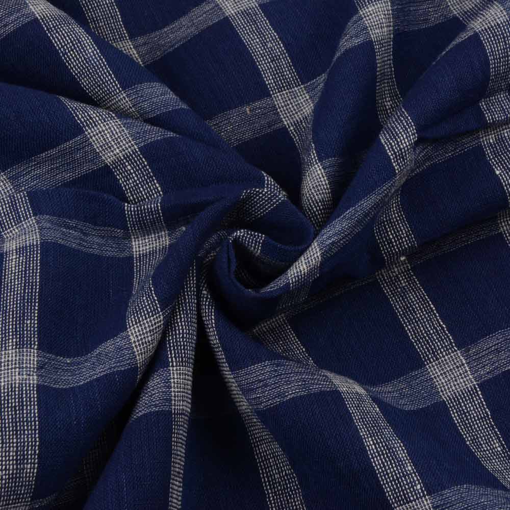 Check Blue & White Pure Cotton 88 GSM Handwoven Fabric 124