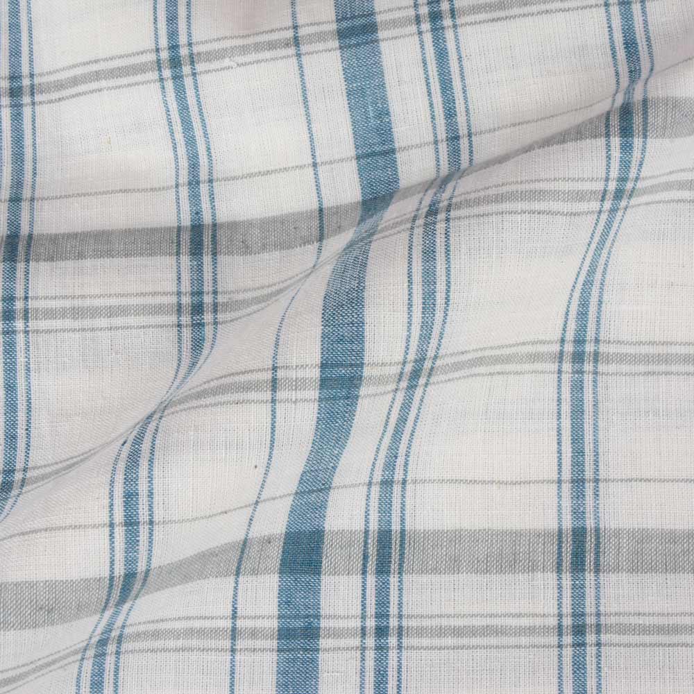 CHECK BLUE GREY & WHITE KHADI FABRIC - 106 GSM HANDSPUN & HANDWOVEN