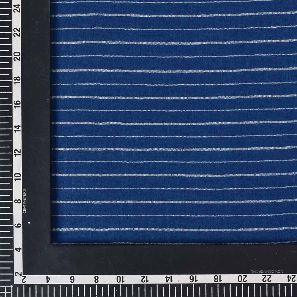 STRIPE WHITE BLUE PURE COTTON 66 GSM HANDWOVEN FABRIC