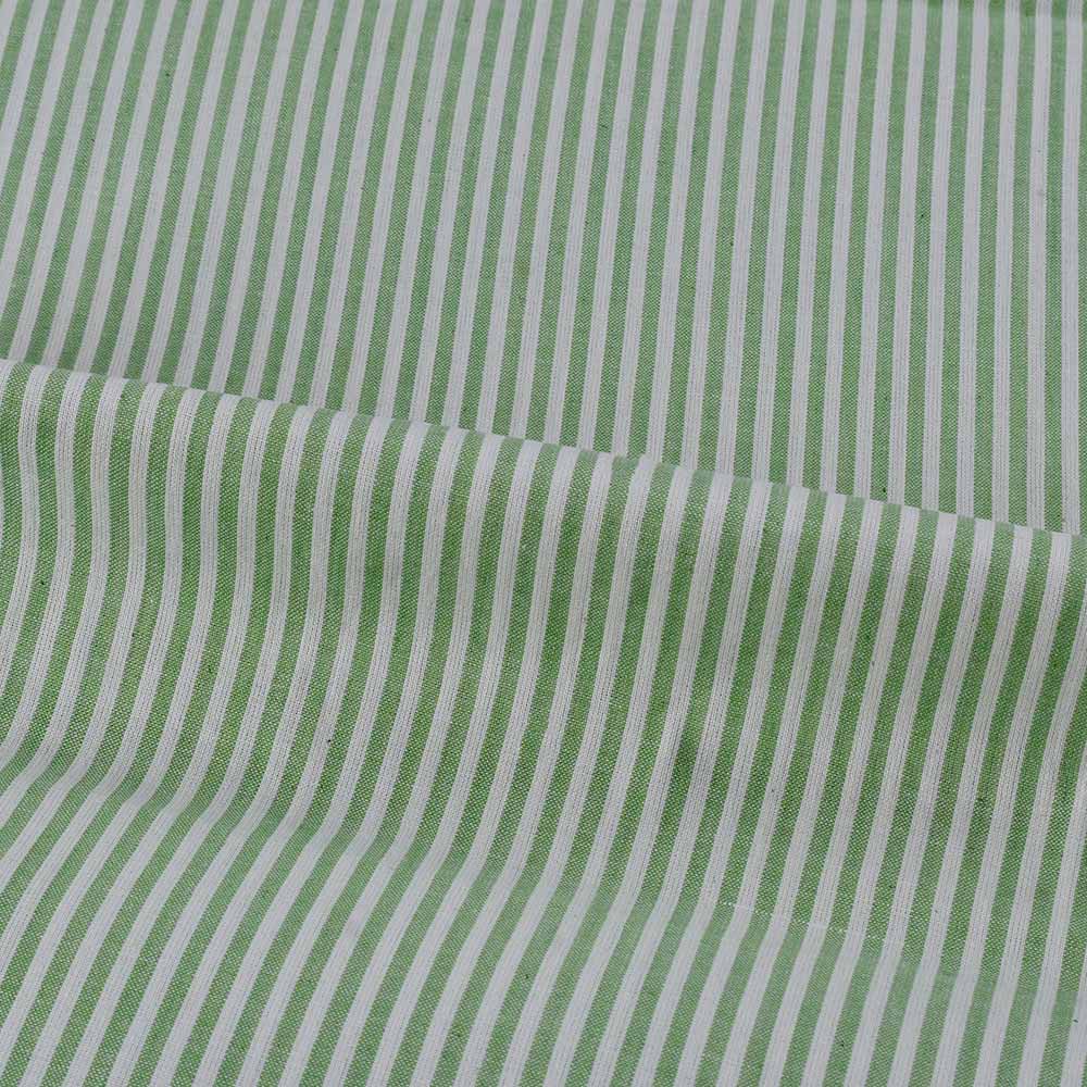 STRIPE GREEN & WHITE PURE COTTON 87 GSM HANDWOVEN FABRIC