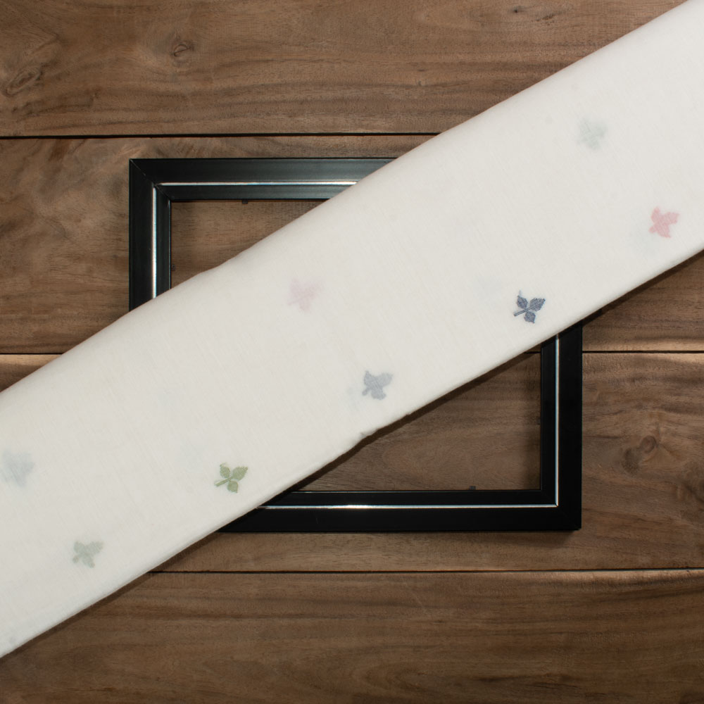 Leaf White Jamdani Pure Cotton 55 GSM Handwoven Fabric