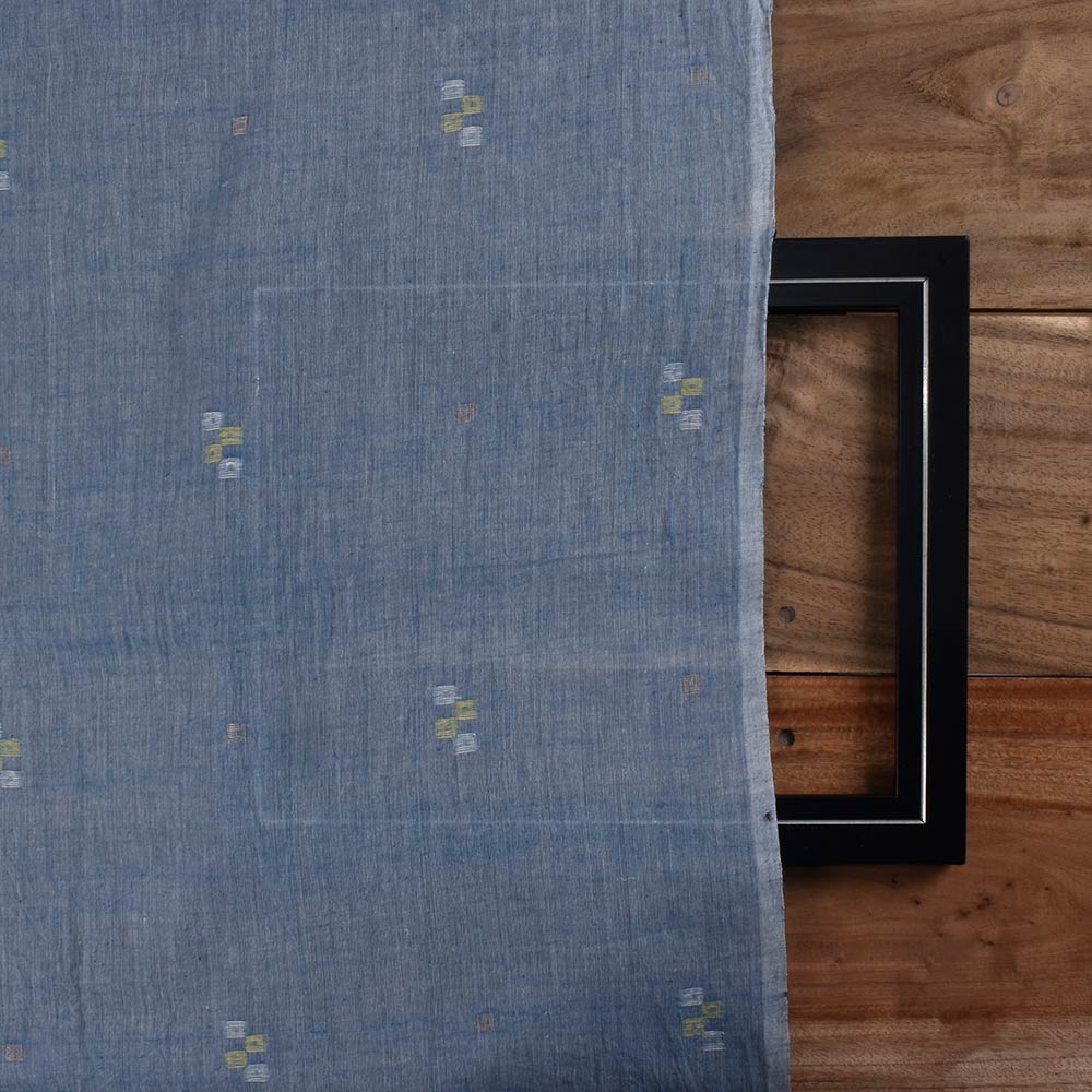 GEOMETRIC BLUE JAMDANI PURE COTTON 60 GSM HANDWOVEN FABRIC
