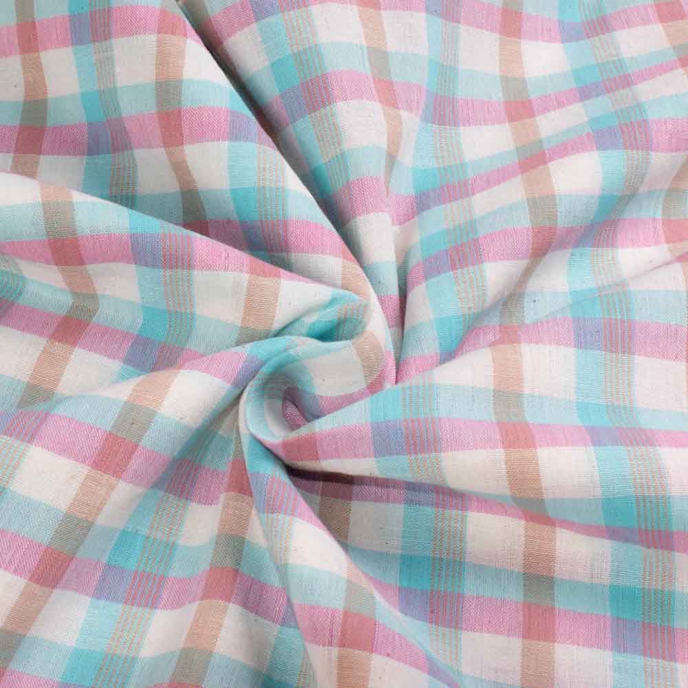 Check Multicolor Pure Cotton 100 GSM Handwoven Fabric 595