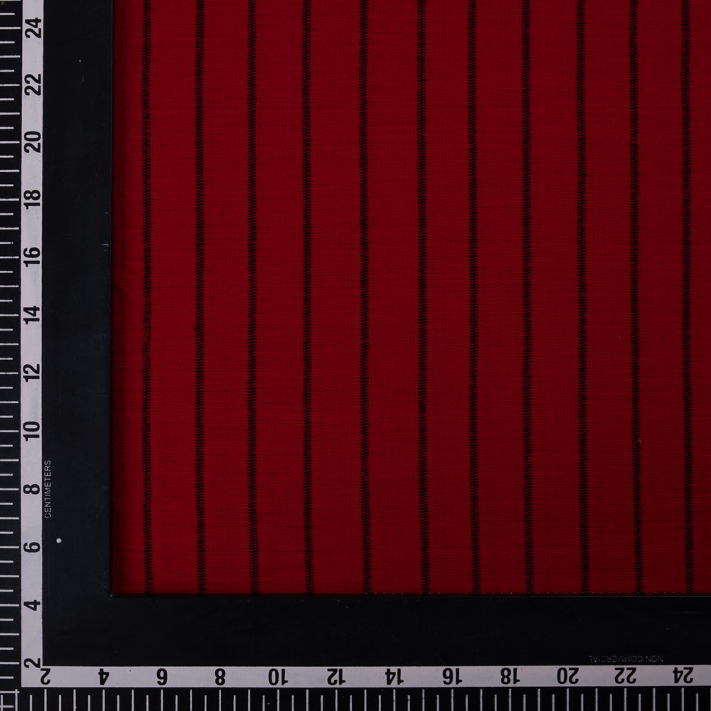 STRIPE DEEP RED PURE COTTON 131 GSM HANDWOVEN FABRIC