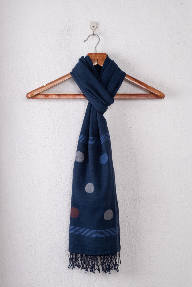 Geometric Navy Jamdani Pure Cotton Handwoven Scarf