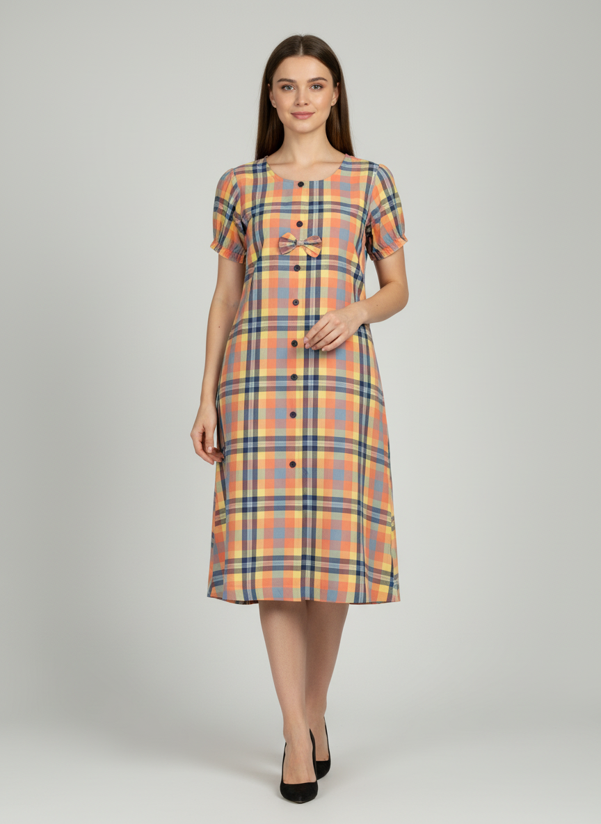 Bow-Tie Fishtail Balloon Sleeve Dress