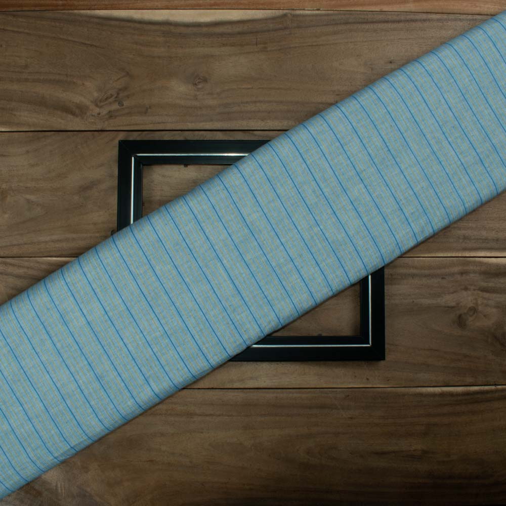 Stripe Blue Yellow Pure Cotton 80 GSM Handwoven Fabric