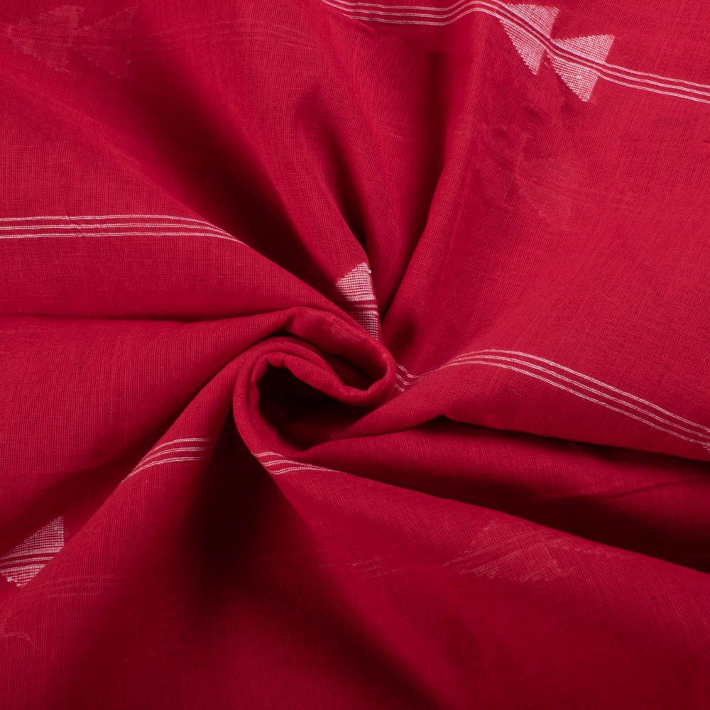 Plain Red Pure Cotton 55 GSM White Arrow Motif Jamdani Fabric