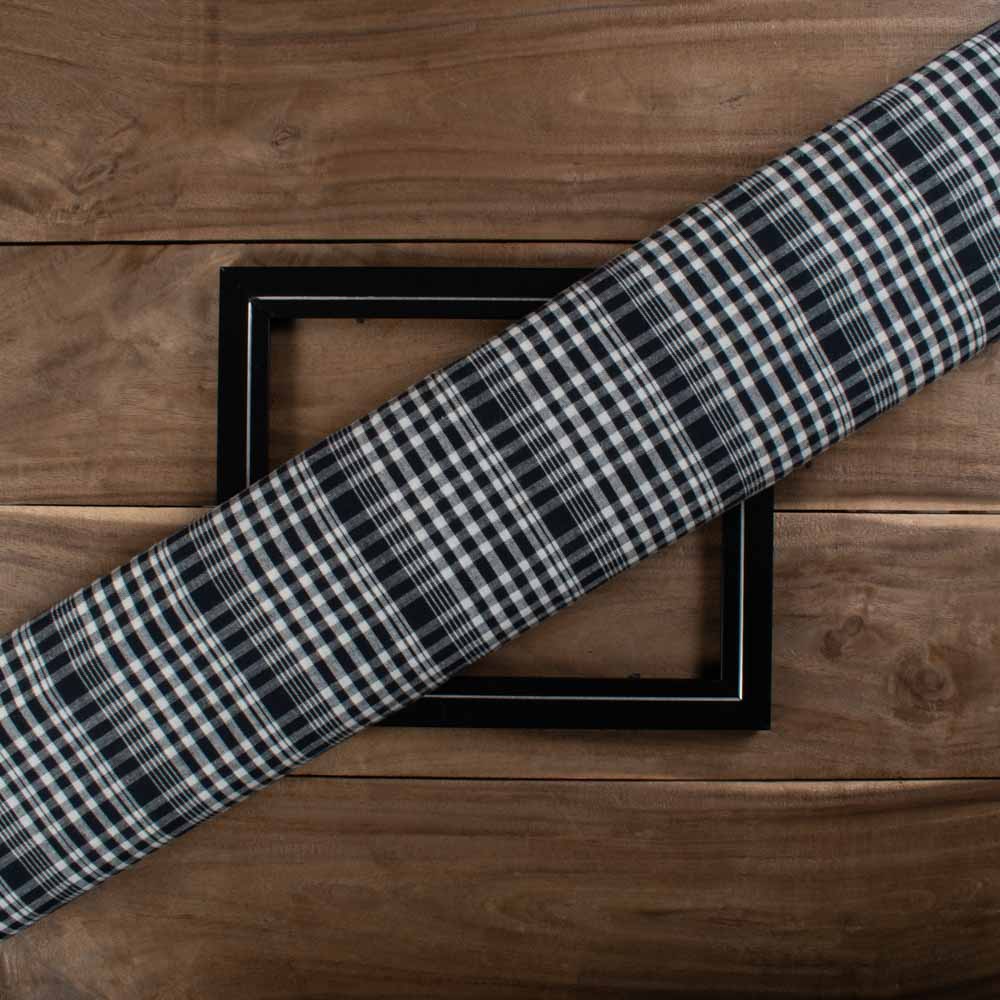 Black & White Check Pure Cotton 100 GSM Handwoven Fabric 777