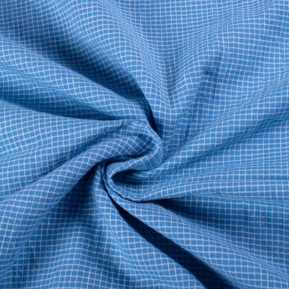 Check Sky Blue & White 85 GSM Pure Cotton Handwoven Fabric