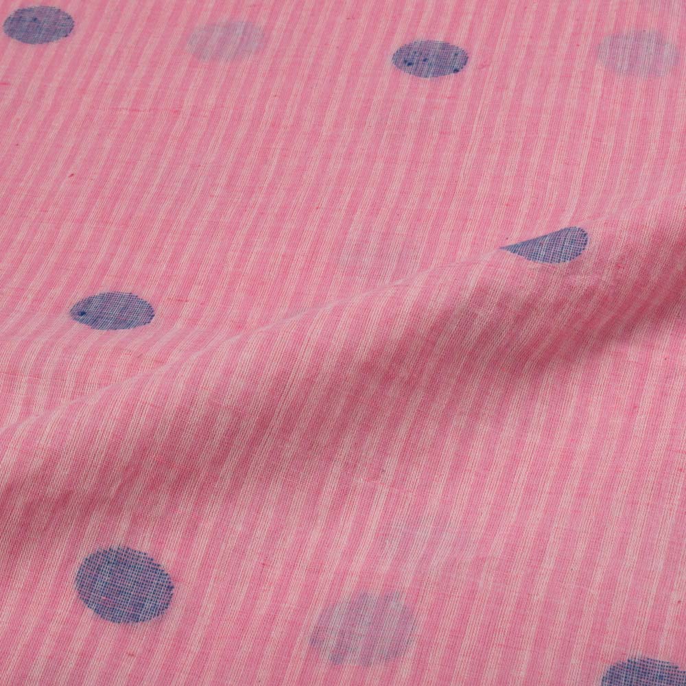 Stripe Pink Blue Jamdani Pure Cotton 65 GSM Handwoven Fabric 