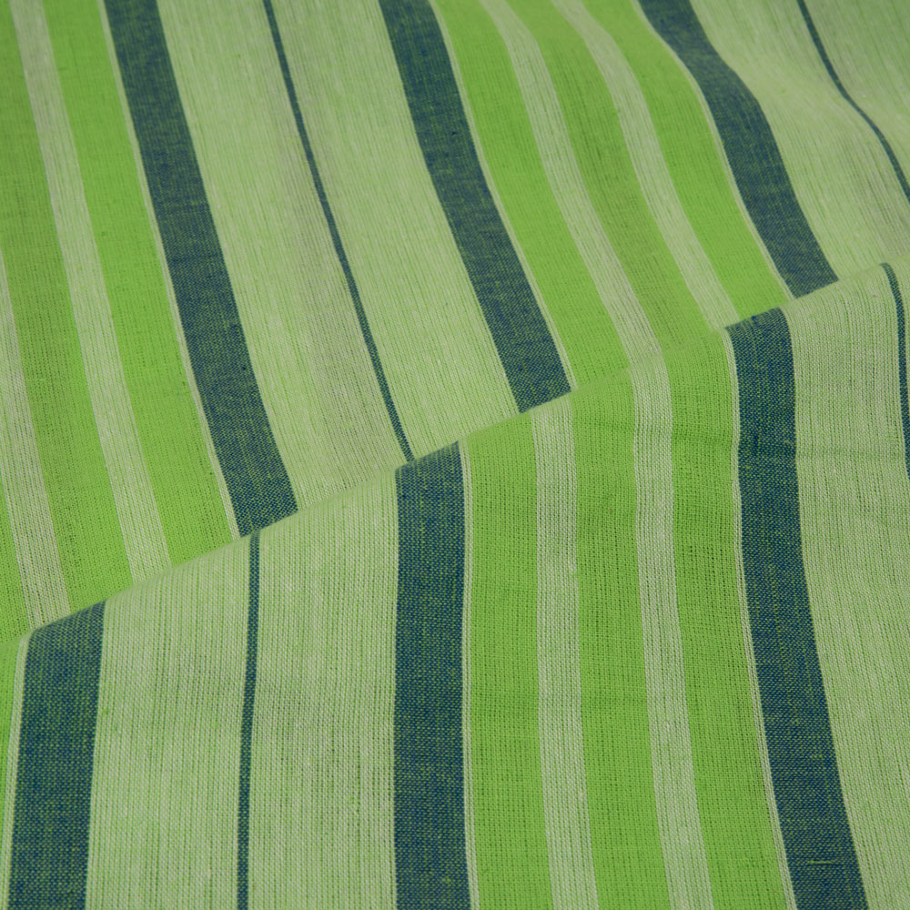 STRIPE GREEN PURE COTTON 92 GSM HANDWOVEN FABRIC