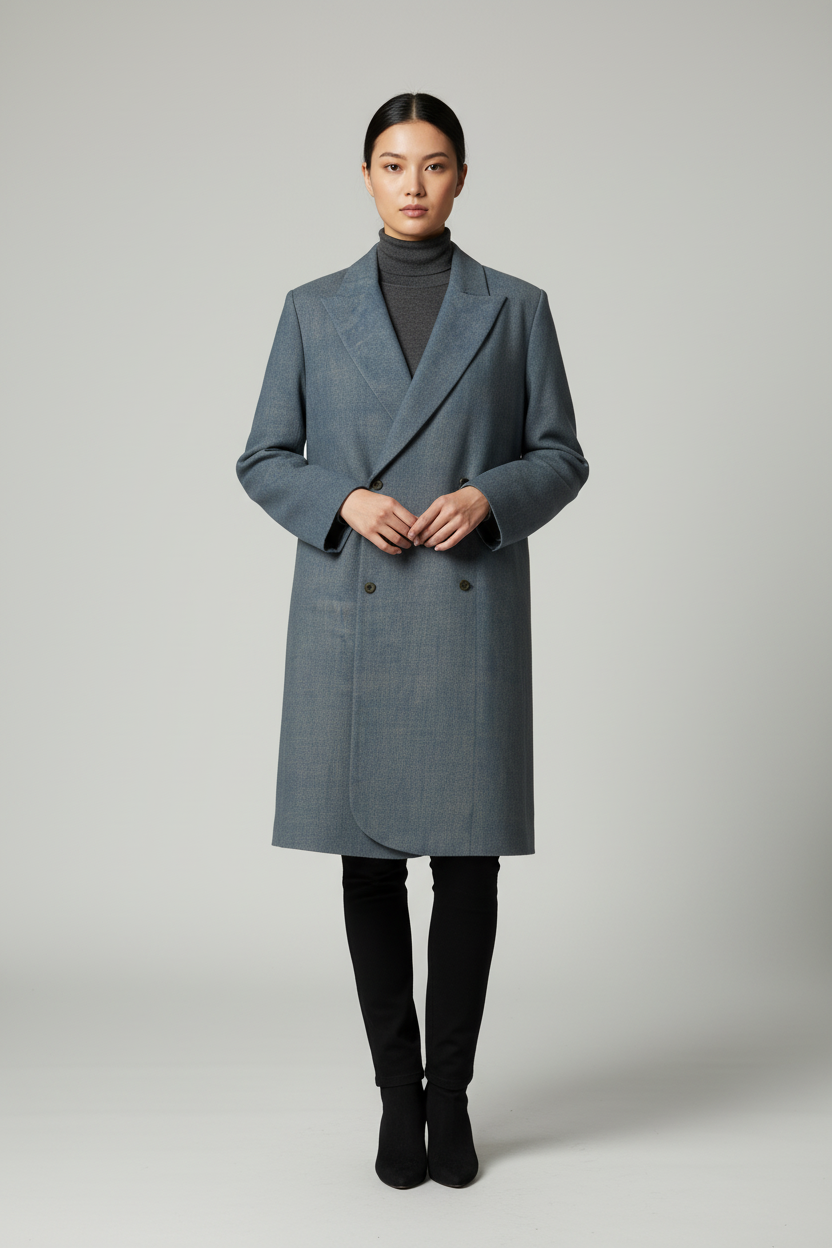 Double Breasted Jacket With Peak Label- Knee Length