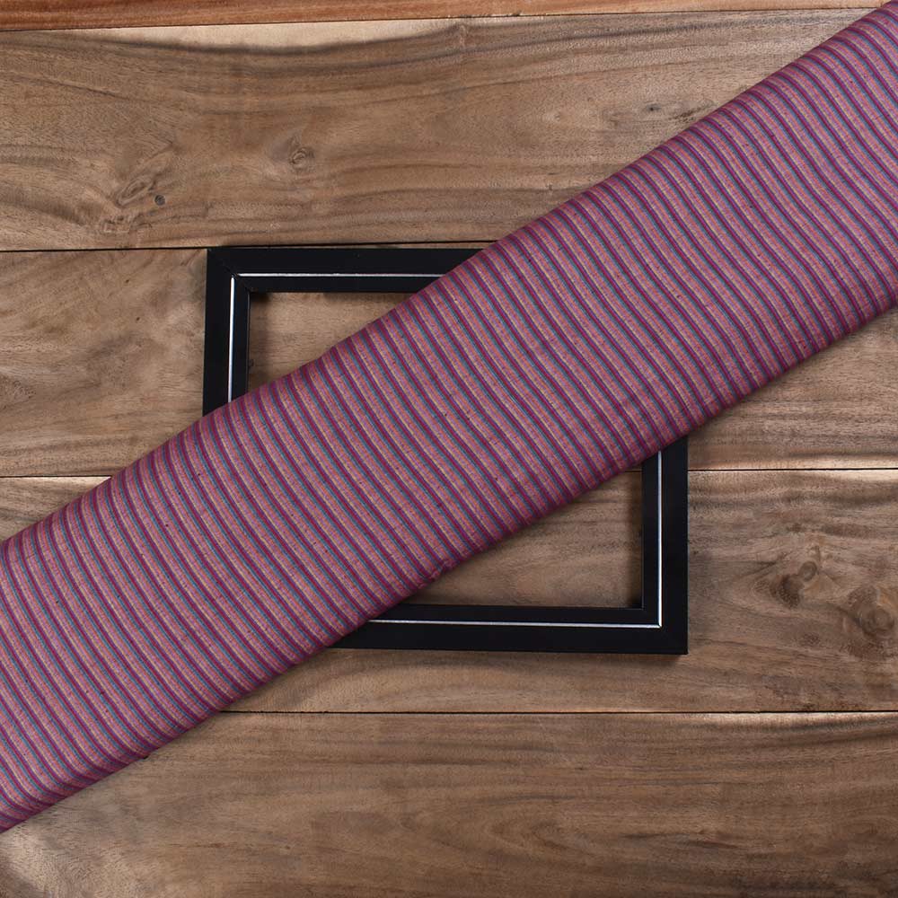 Stripe Purple Multicolour Pure Cotton 76 GSM Handwoven Fabric
