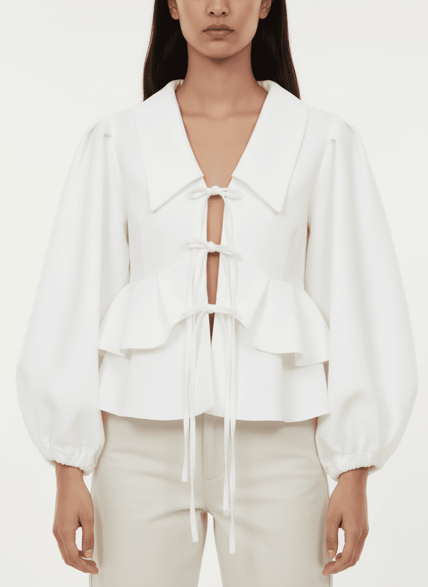 Flat Collar Double Peplum Gathered & Tied Top