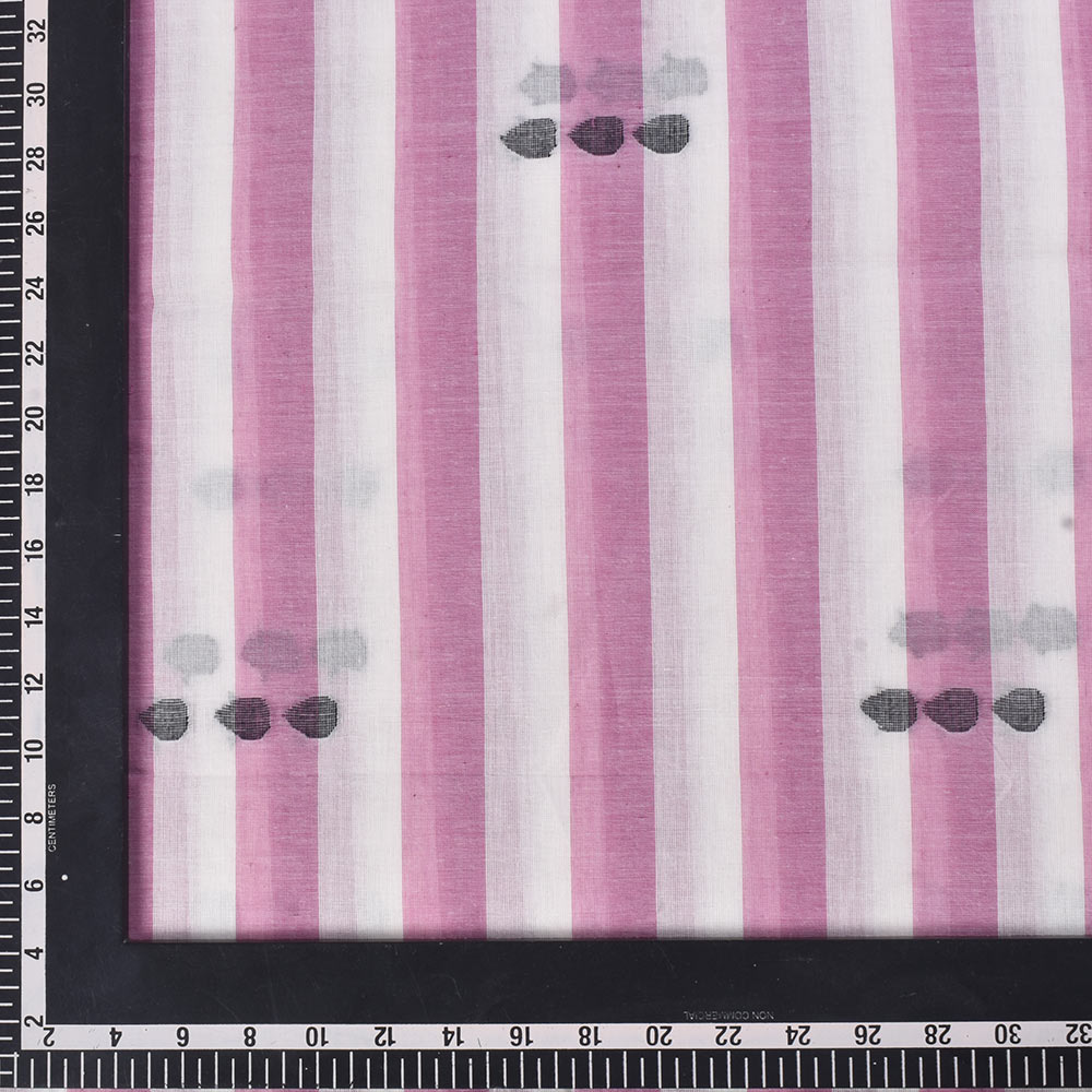 STRIPE PINK & WHITE GEOMETRIC JAMDANI PURE COTTON 55 GSM HANDWOVEN FABRIC