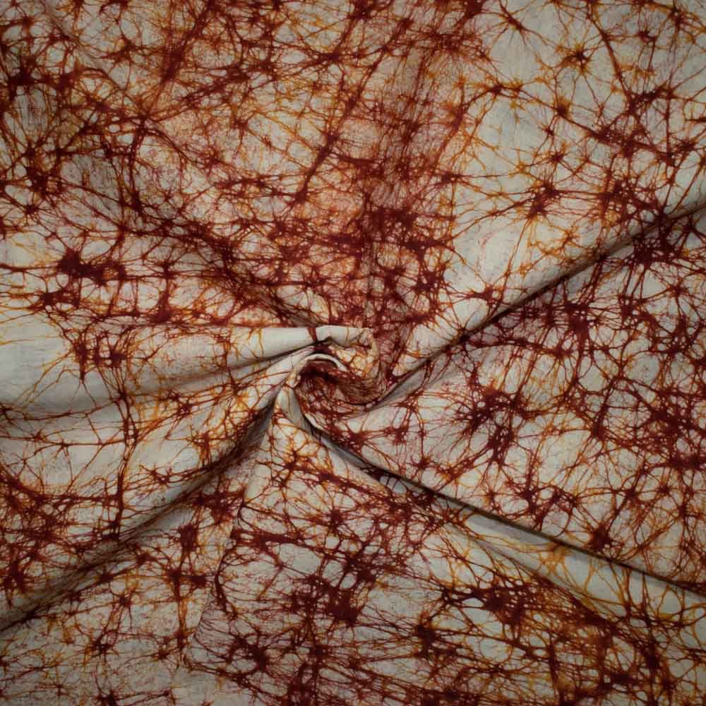 Abstract Cream Red Batik Printed Khadi Cotton 72 GSM Handwoven Fabric