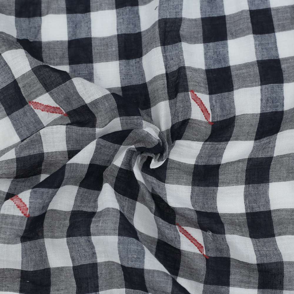 Geometric Check Black & White Jamdani Pure Cotton 55 GSM Fabric 05