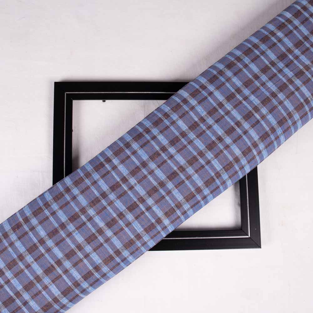 Check Purle, Blue & Brown Pure Cotton 92 GSM Handwoven Fabric