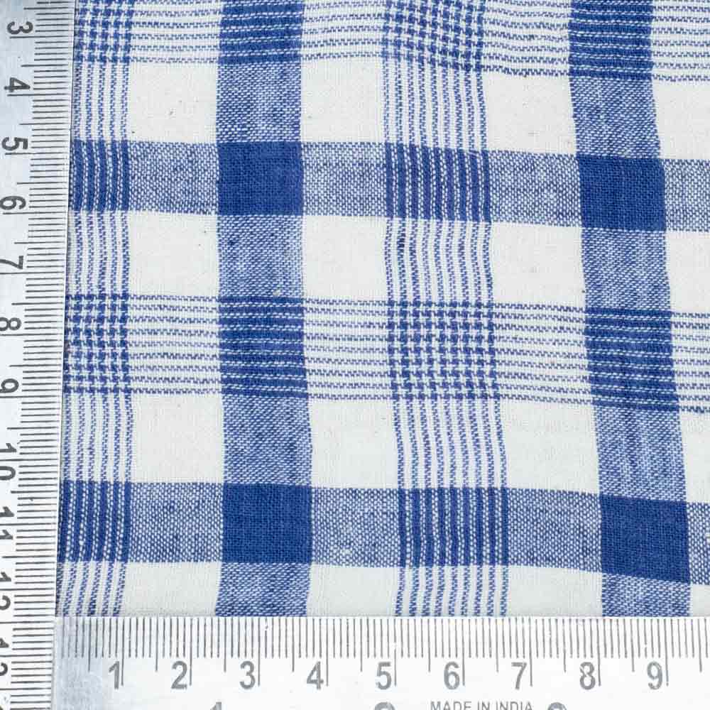 CHECK BLUE & WHITE PURE COTTON 105 GSM HANDWOVEN FABRIC