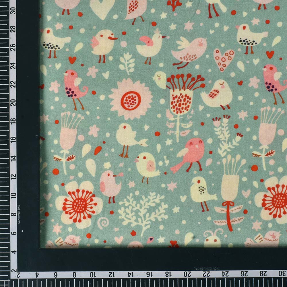 ABSTRACT GREEN DIGITAL PRINTED KHADI COTTON 120 GSM HANDWOVEN FABRIC