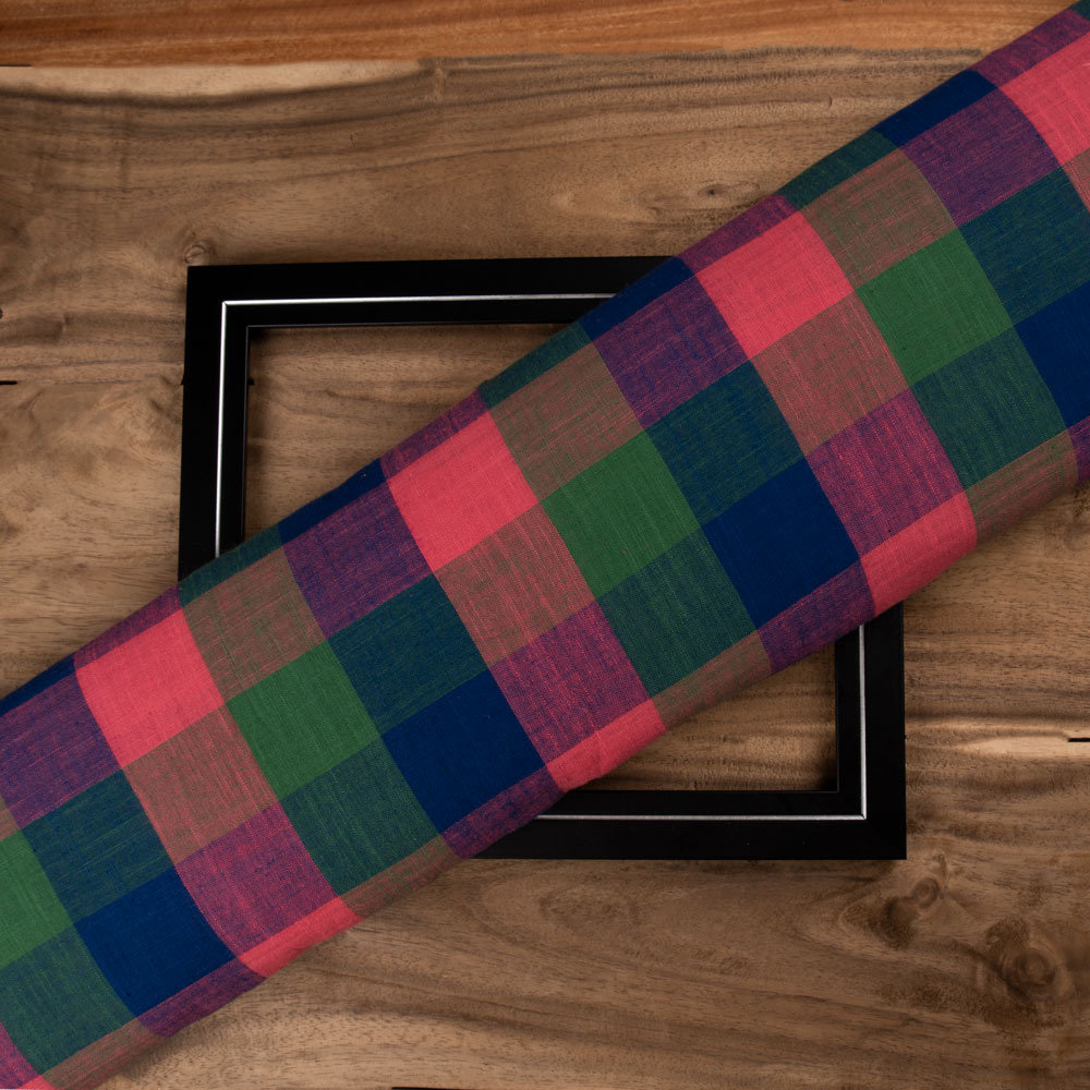 Check Multicolour Pure Cotton 98 GSM Handwoven Fabric