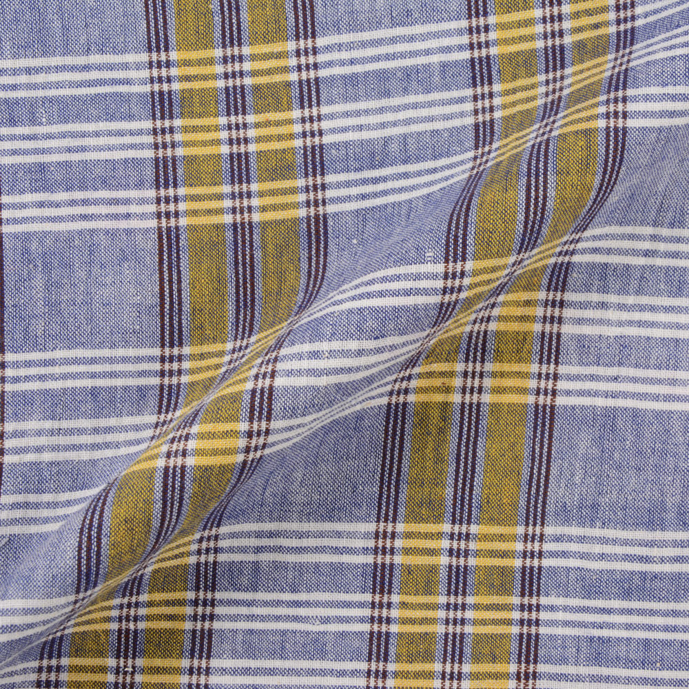 CHECK BLUE & YELLOW PURE COTTON 96 GSM HANDWOVEN FABRIC