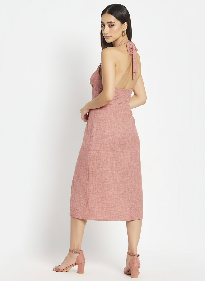 Deep V Neck Halter Tie Up Dress