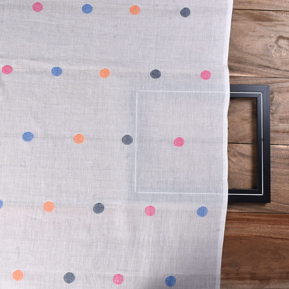 POLKA DOT MULTICOLOR JAMDANI PURE COTTON 54 GSM HANDWOVEN FABRIC