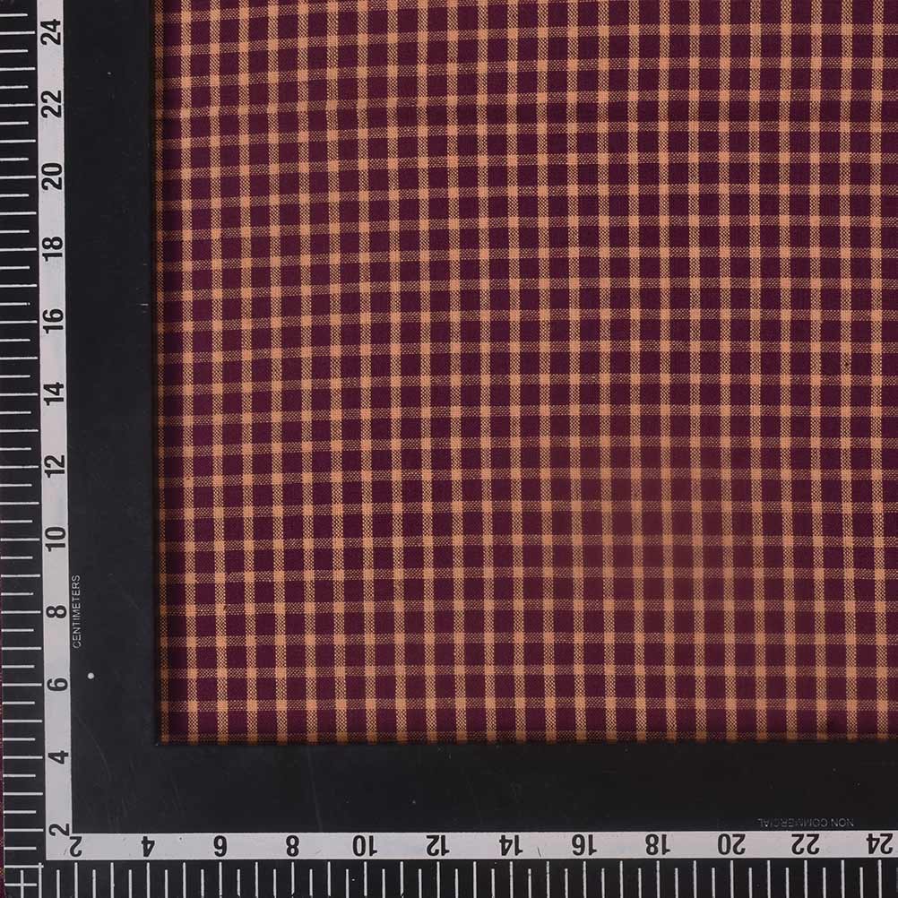 CHECK MAROON & CREAME PURE COTTON 96 GSM HANDWOVEN FABRIC