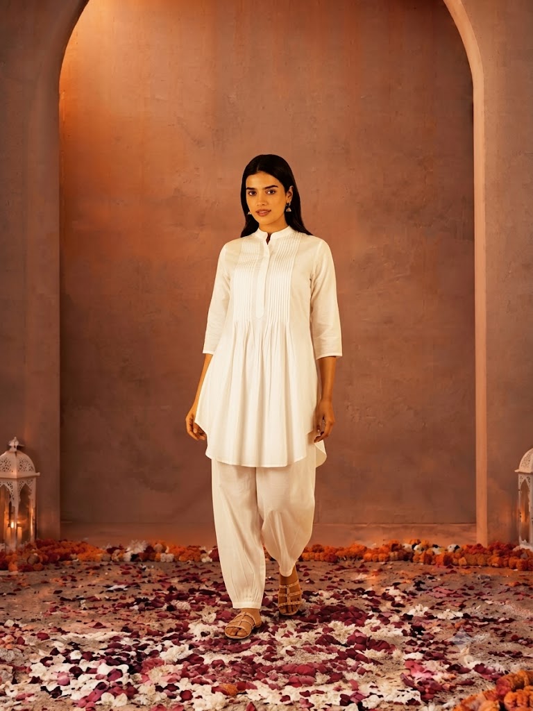 Kurta With Tucks & Sleeves & Full Gathered Pants Co-ord Set