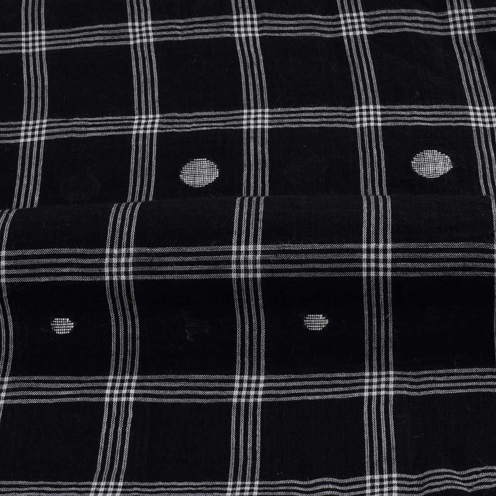 GEOMETRIC CHECK BLACK JAMDANI PURE COTTON 54 GSM HANDWOVEN FABRIC