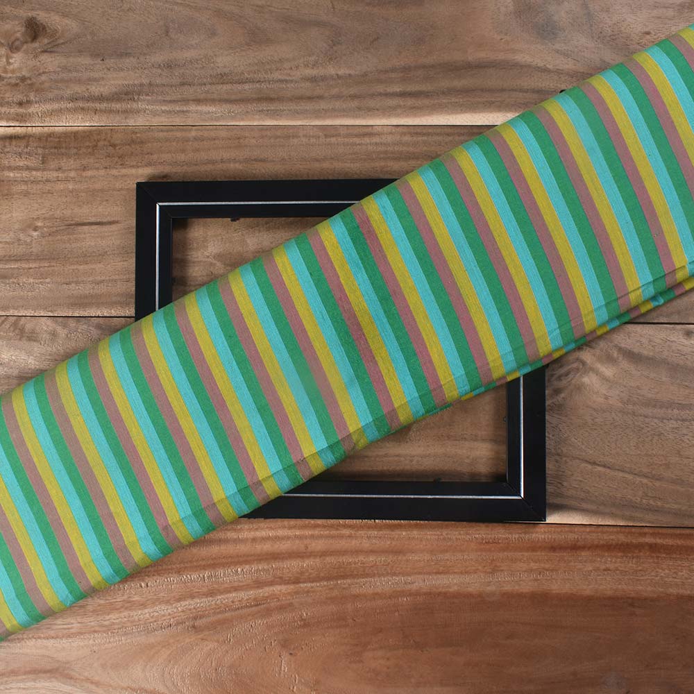 Stripe Multi Color Pure Cotton 80 GSM Handwoven Fabric 246