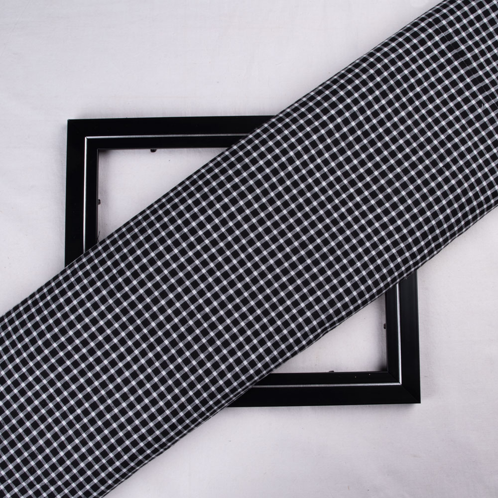 Check Black & White Pure Cotton 106 GSM Handwoven Fabric