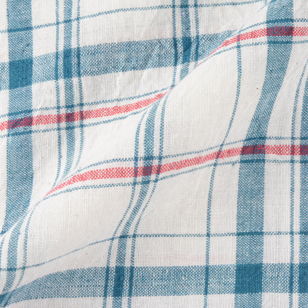 CHECK BLUE & WHITE PURE KHADI FABRIC - 120 GSM HANDSPUN & HANDWOVEN