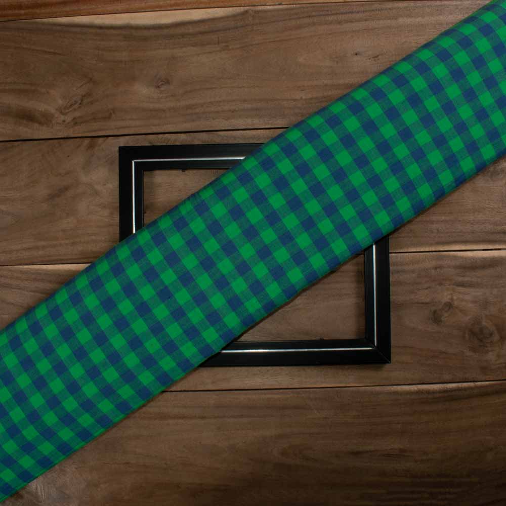 Check Green and Blue Pure Cotton 110 GSM Handwoven Fabric 737