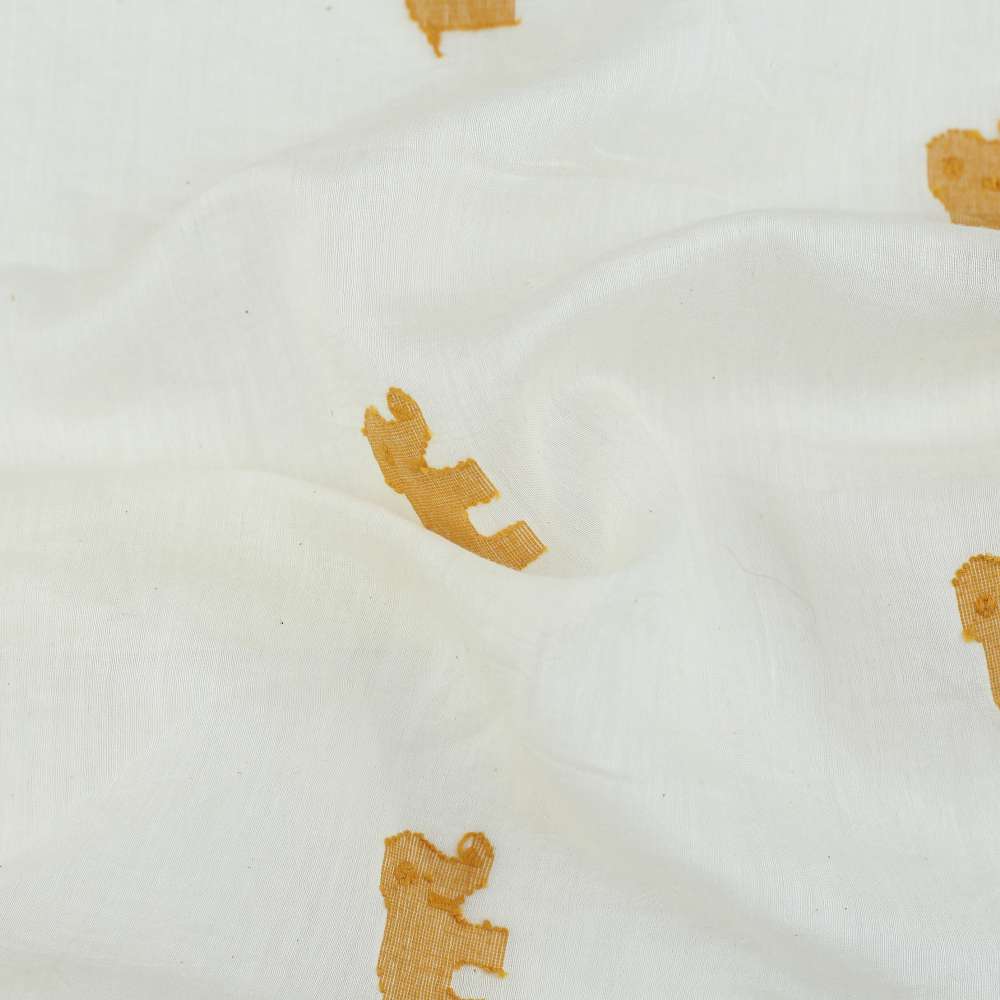 Geometric Elephant Cream Jamdani Cotton Silk Blend 43 GSM Fabric