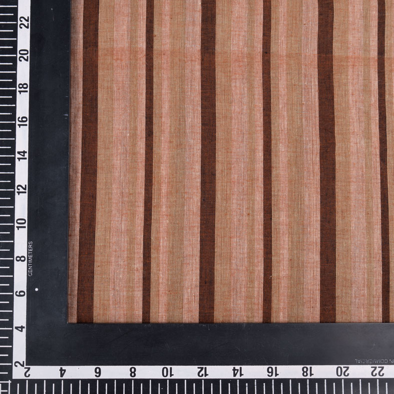STRIPE BROWN PURE COTTON 67 GSM HANDWOVEN FABRIC