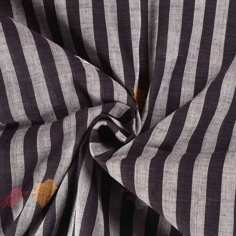 Stripe Black White Jamdani Khadi Cotton 60 GSM Handwoven Fabric 283