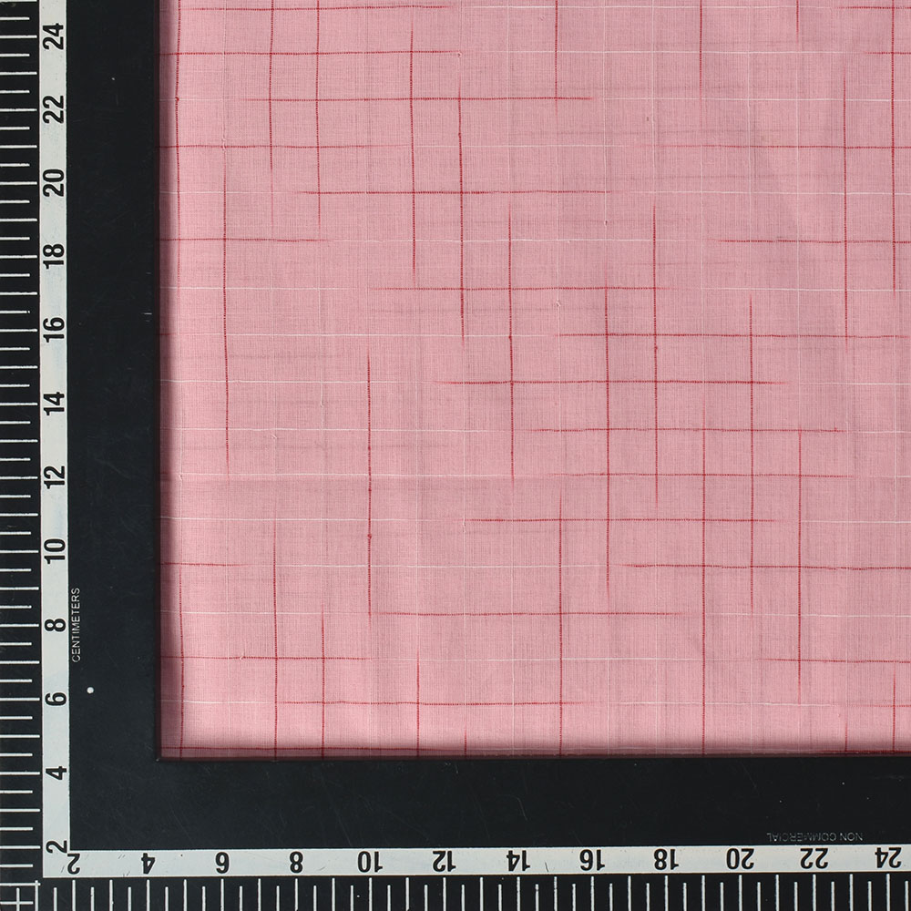 CHECK RED PINK YARN TIE DYE PURE COTTON 60 GSM HANDWOVEN FABRIC