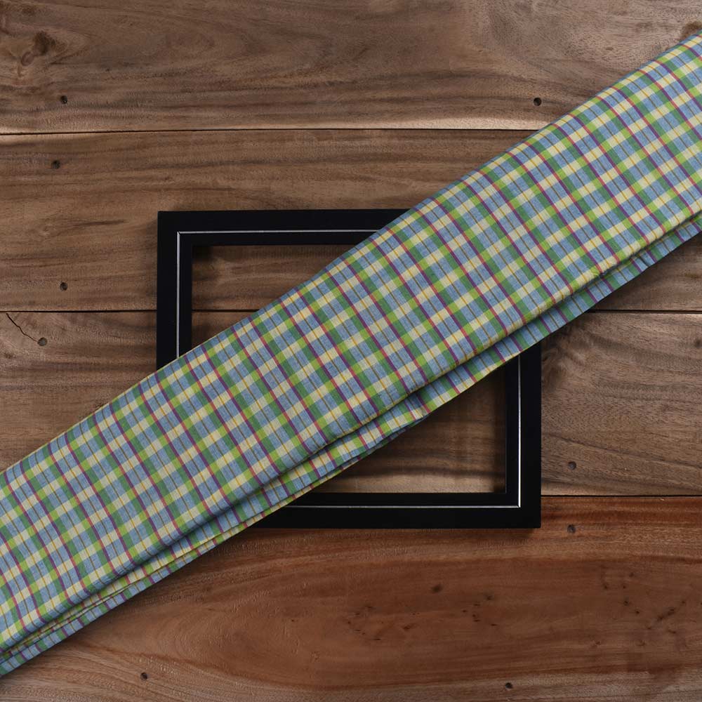 Check Multi Color Pure Cotton 56 GSM Handwoven Fabric