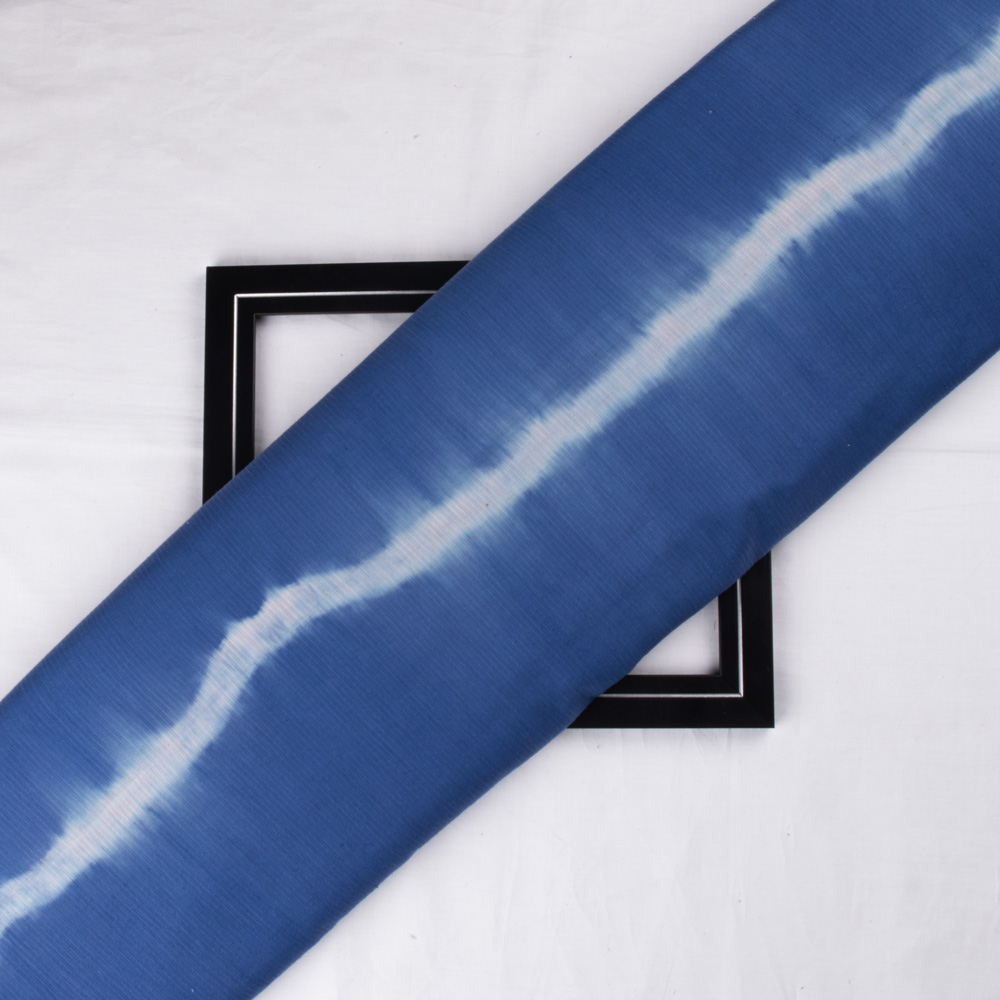 Abstract Blue Tie Dye Rib Pure Cotton 93 GSM Handwoven Fabric