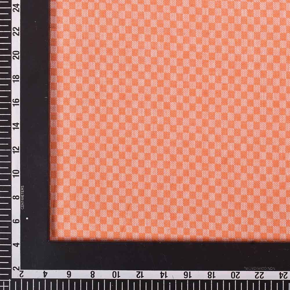 CHECK WHITE & ORANGE TWILL PURE COTTON 100 HANDWOVEN FABRIC