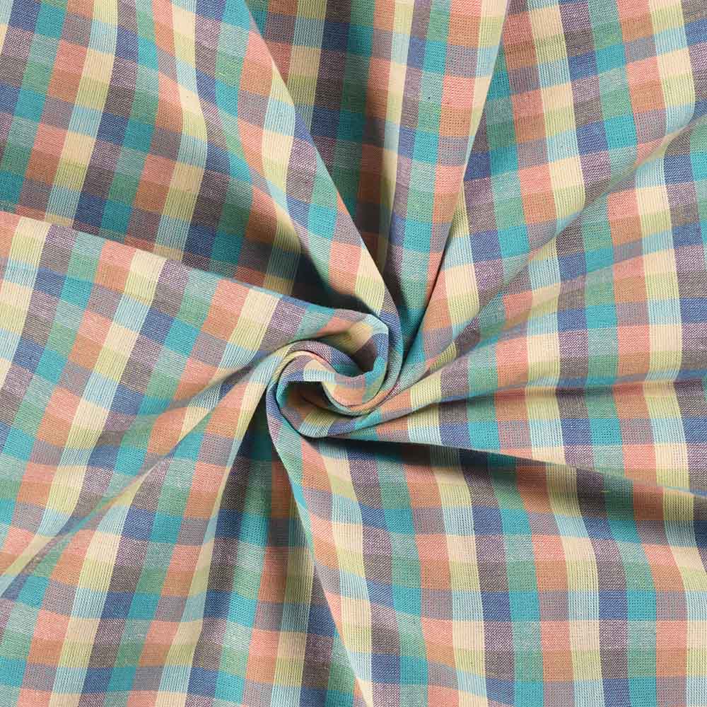 Check Multicolour Pure Cotton 100 GSM Handwoven Fabric 464
