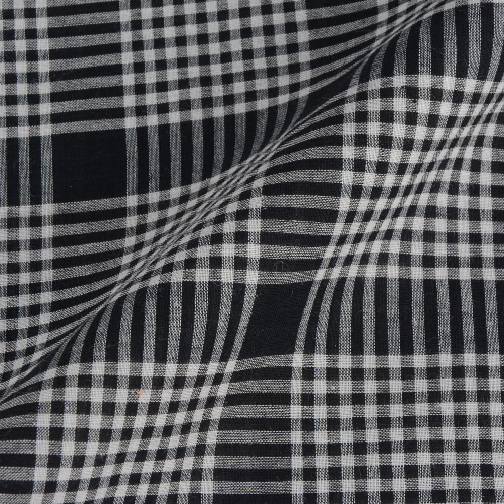 CHECK BLACK & WHITE PURE COTTON 60 GSM HANDWOVEN FABRIC