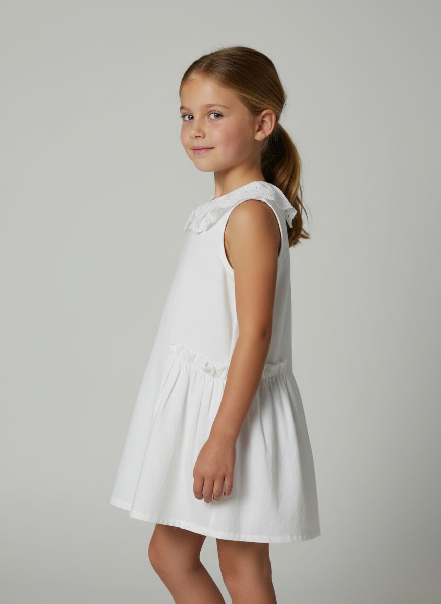 Kids Peter Pan Collar Dress with Frill Pocket